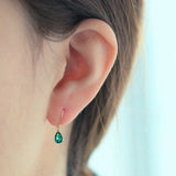 S925 Green Zircon Water Drops Hoop Earrings, High Carbon Diamonds
