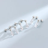 Sterling Silver Zircon Marquise Stud Earrings Women Jewelry