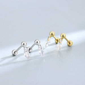 Sterling Silver Zircon Marquise Stud Earrings Women Jewelry