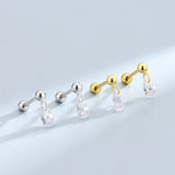 Sterling Silver Zircon Marquise Stud Earrings Women Jewelry