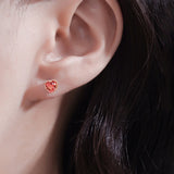 S925 Sterling Silver Pink Heart Diamond Stud Earrings