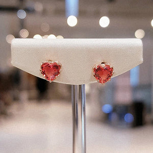 S925 Sterling Silver Pink Heart Diamond Stud Earrings