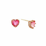 S925 Sterling Silver Pink Heart Diamond Stud Earrings