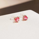 S925 Sterling Silver Pink Heart Diamond Stud Earrings