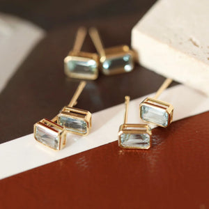 925 Silver Zircon Baguette Stud Earrings High Carbon Diamonds