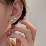 925 Silver Zircon Heart Stud Earrings Sparkling Diamond Jewelry