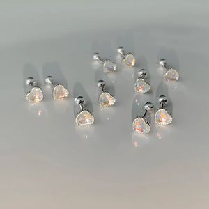 925 Silver Zircon Heart Stud Earrings Sparkling Diamond Jewelry