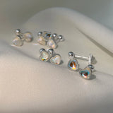 925 Silver Zircon Heart Stud Earrings Sparkling Diamond Jewelry