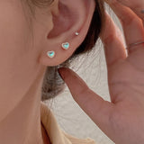 925 Silver Zircon Heart Stud Earrings Sparkling Diamond Jewelry