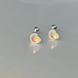 925 Silver Zircon Heart Stud Earrings Sparkling Diamond Jewelry
