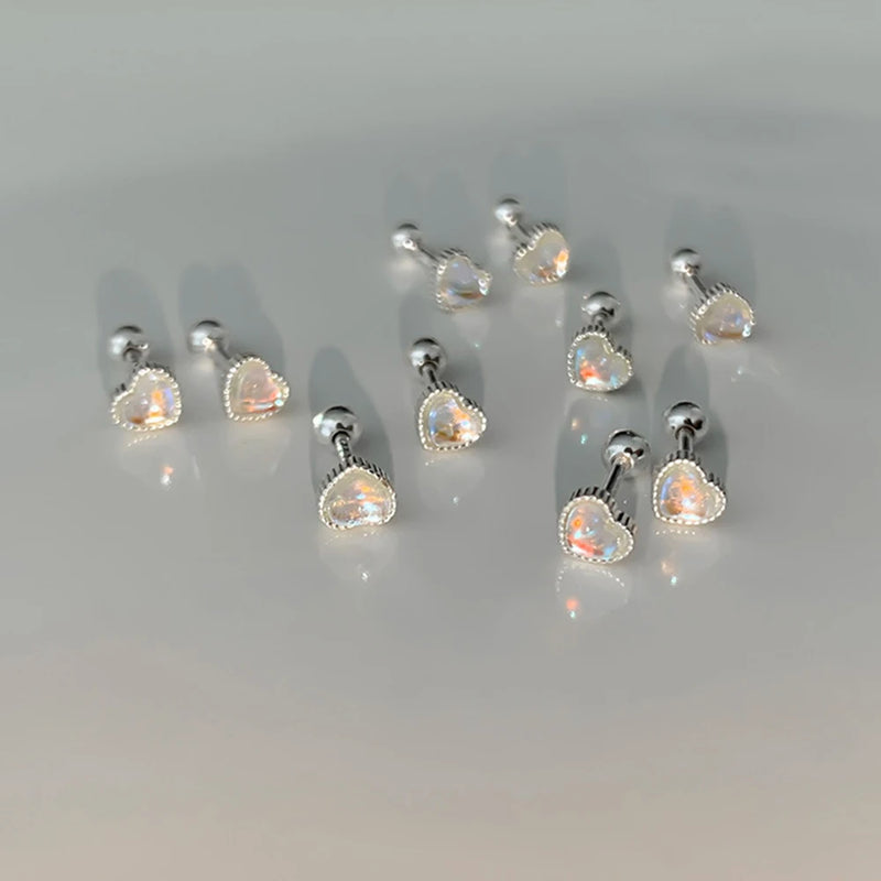 925 Silver Zircon Heart Stud Earrings Sparkling Diamond Jewelry