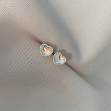 925 Silver Zircon Heart Stud Earrings Sparkling Diamond Jewelry