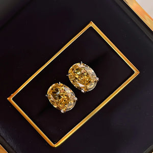 S925 Oval Diamond Stud Earrings Zircon Sparkling High Carbon Jewelry