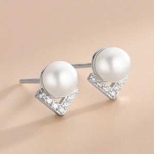 S925 Zircon V Pearl Stud Earrings Women K Plated Jewelry