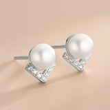 S925 Zircon V Pearl Stud Earrings Women K Plated Jewelry