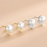 S925 Zircon V Pearl Stud Earrings Women K Plated Jewelry