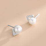 S925 Zircon V Pearl Stud Earrings Women K Plated Jewelry