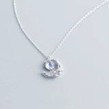 S925 Silver Moon Necklace Glass Women Pendant Jewelry Holiday Gift