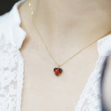 S925 Sterling Silver Heart Necklace Red Diamond Pendant Jewelry For Women