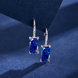 Sterling Silver Rectangular Diamond Hoop Earrings 6 * 12mm