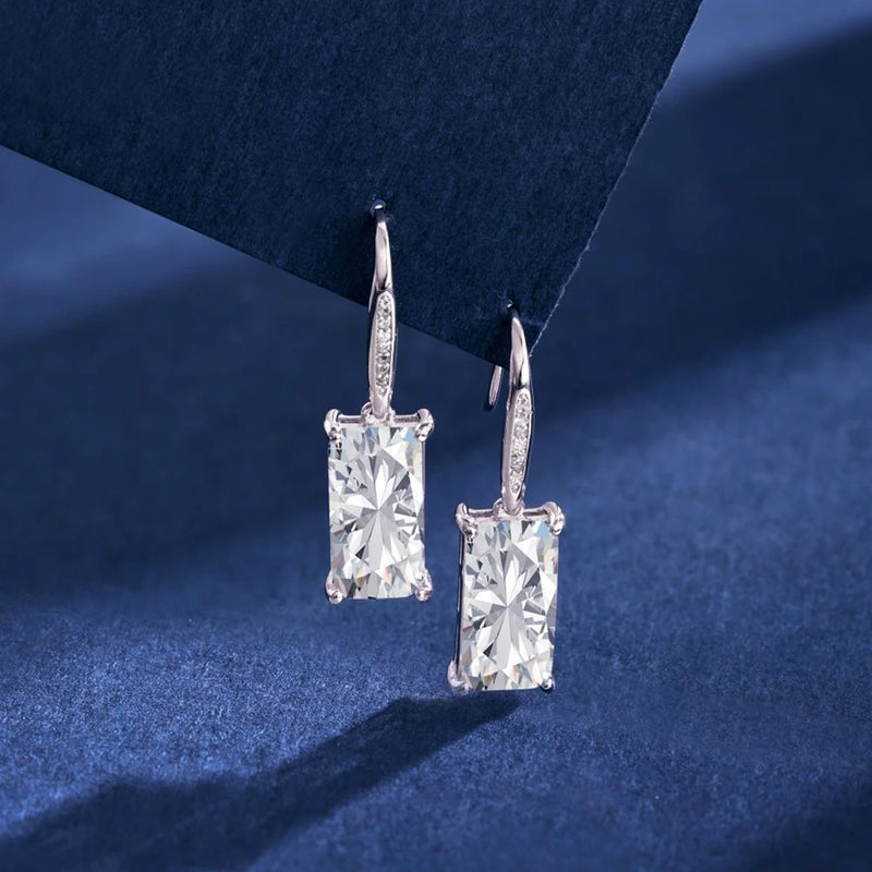 Sterling Silver Rectangular Diamond Hoop Earrings 6 * 12mm