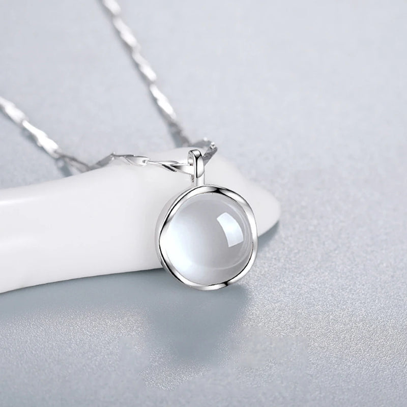 S925 Silver Round Pendant Necklace Clavicle Chain