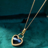 S925 Silver Necklace Shellstone Heart Pendant Women Jewelry Party