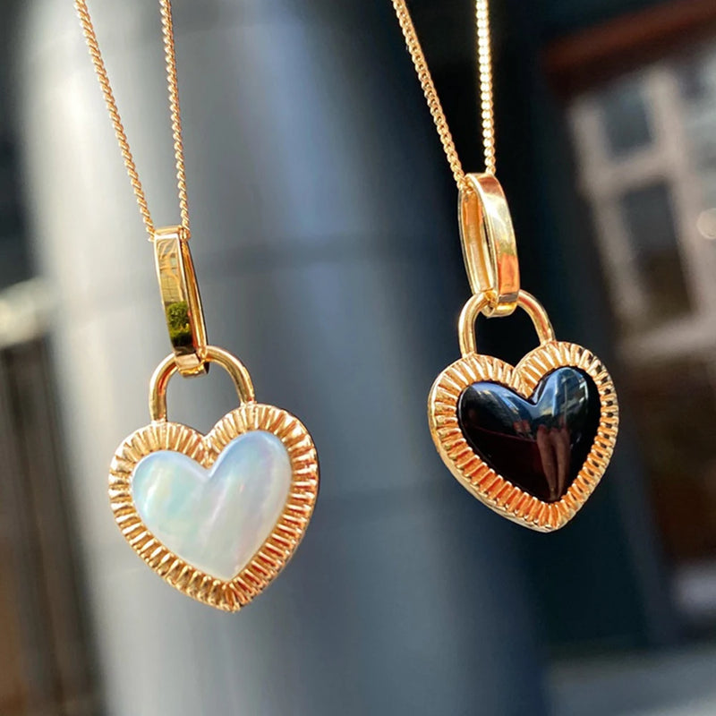 S925 Silver Necklace Shellstone Heart Pendant Women Jewelry Party