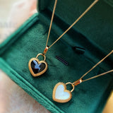 S925 Silver Necklace Shellstone Heart Pendant Women Jewelry Party