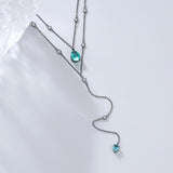 S925 Silver Necklace Green Diamond Pendant Double Layer Necklace