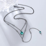 S925 Silver Necklace Green Diamond Pendant Double Layer Necklace