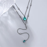 S925 Silver Necklace Green Diamond Pendant Double Layer Necklace