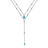 S925 Silver Necklace Green Diamond Pendant Double Layer Necklace