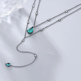 S925 Silver Necklace Green Diamond Pendant Double Layer Necklace