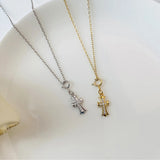 S925 Sterling Silver Cross Necklace Zircon Pendant Clavicle Chain
