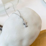 S925 Sterling Silver Cross Necklace Zircon Pendant Clavicle Chain