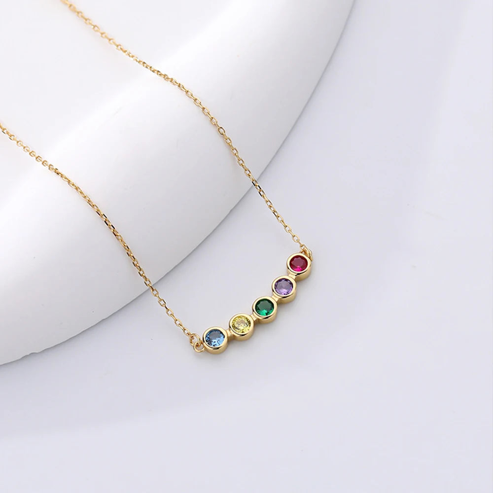 S925 Sterling Silver Multicolored Zircon Necklace Women Jewelry