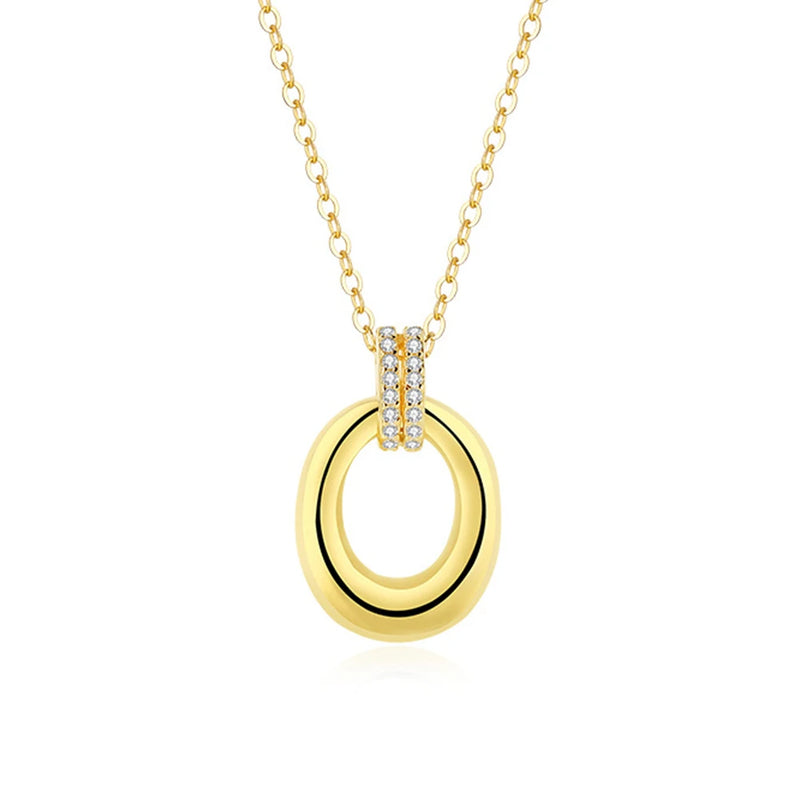 S925 Oval Circle Necklace Zircon Collar Chain Jewelry