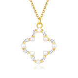 Sterling Silver Four Leaf Grass Necklace with Zircon