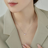 S925 Silver Pink Heart Necklace with Zircon Jewelry for Women