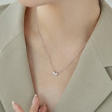 S925 Silver Pink Heart Necklace with Zircon Jewelry for Women