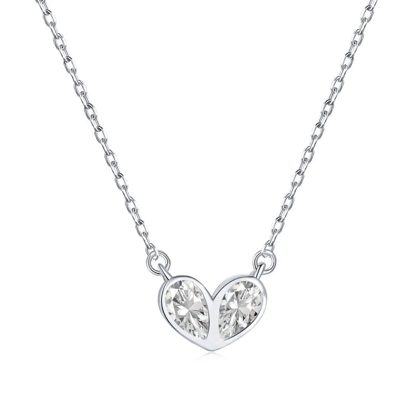 S925 Silver Pink Heart Necklace with Zircon Jewelry for Women