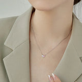 S925 Silver Pink Heart Necklace with Zircon Jewelry for Women