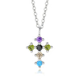 S925 Rainbow Cross Necklace Women Zircon Jewelry