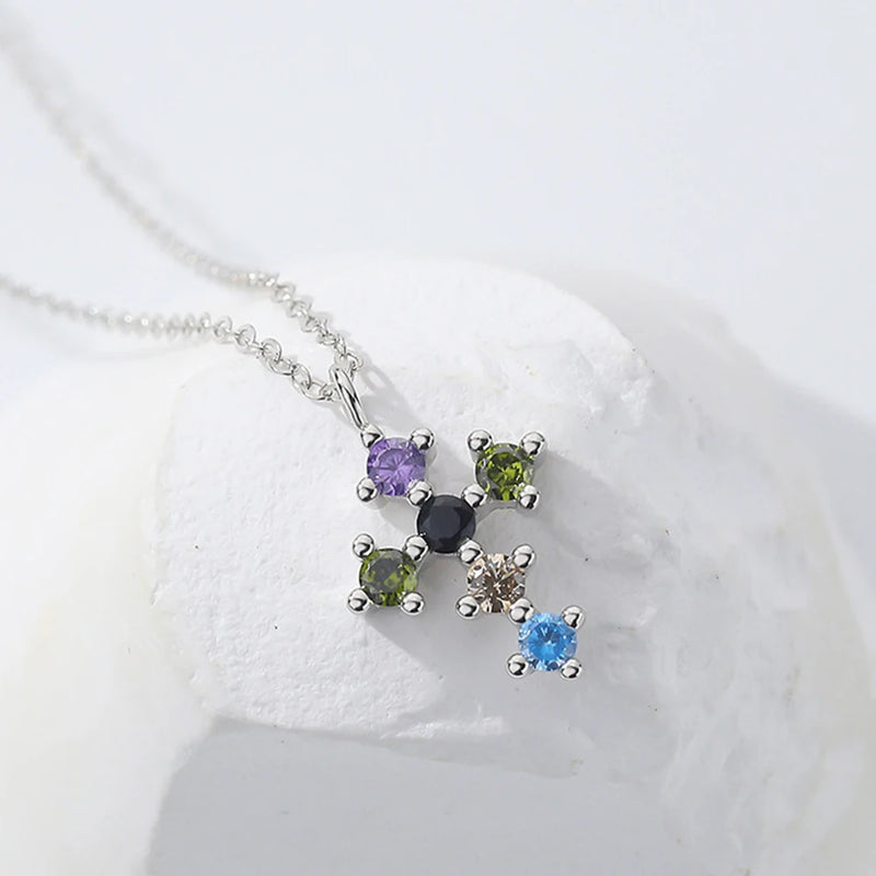 S925 Rainbow Cross Necklace Women Zircon Jewelry