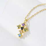 S925 Rainbow Cross Necklace Women Zircon Jewelry