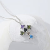 S925 Rainbow Cross Necklace Women Zircon Jewelry