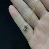 925 Silver Rectangle Necklace with Diamond Pendant for Women