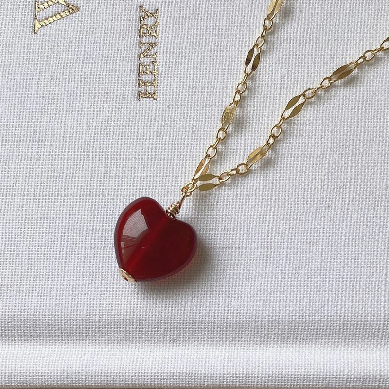 S925 Sterling Silver Red Heart Necklace Pendant Jewelry