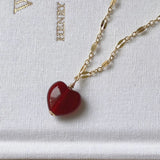 S925 Sterling Silver Red Heart Necklace Pendant Jewelry